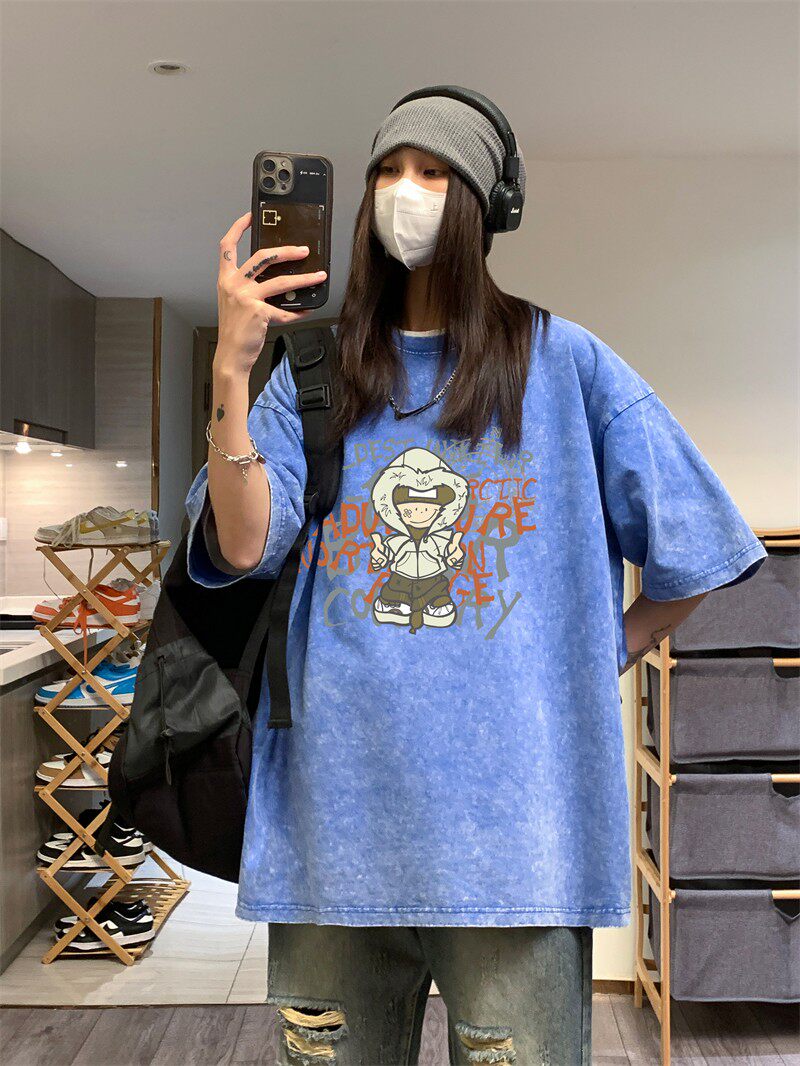 水洗做旧短袖中性风男女港风ins潮流夏装T恤ST3822-P38控58图片