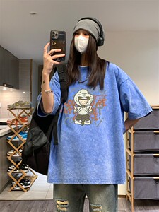 水洗做旧短袖中性风男女港风ins潮流夏装T恤ST3822-P38控58图片