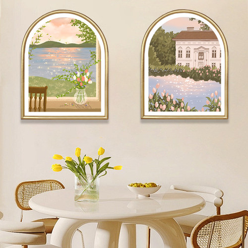 轻奢玄关卧室小众风景拱形挂画