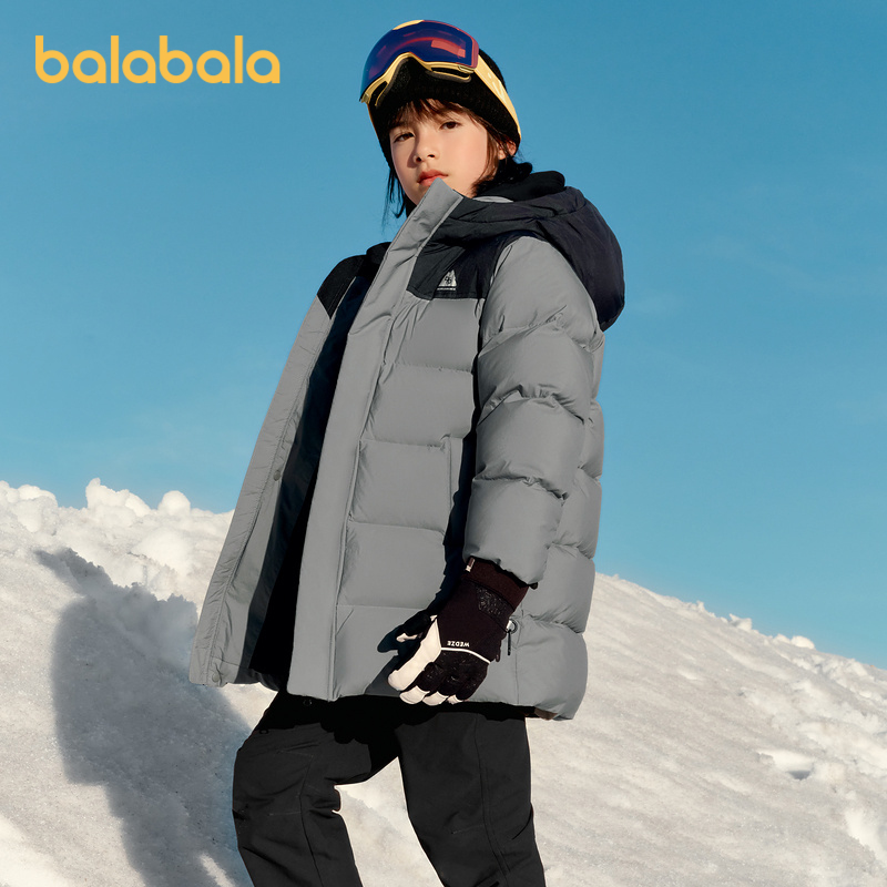【bp】巴拉巴拉功能运动25冬儿童长款羽绒服防寒户外拼接撞色外套