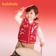 红色新年拜年 衣服温暖宝宝开衫 巴拉巴拉儿童针织马甲2026春季 新款