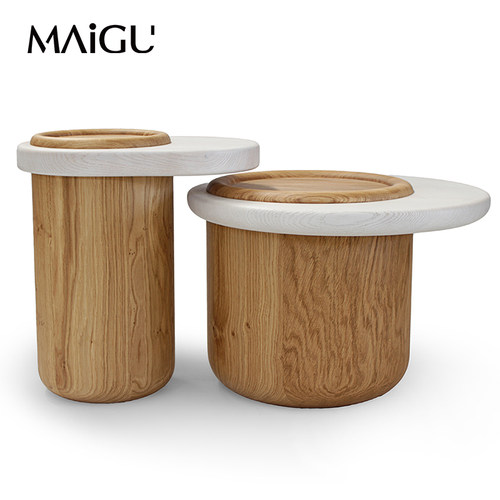 麦古现代侘寂风木质圆形套几