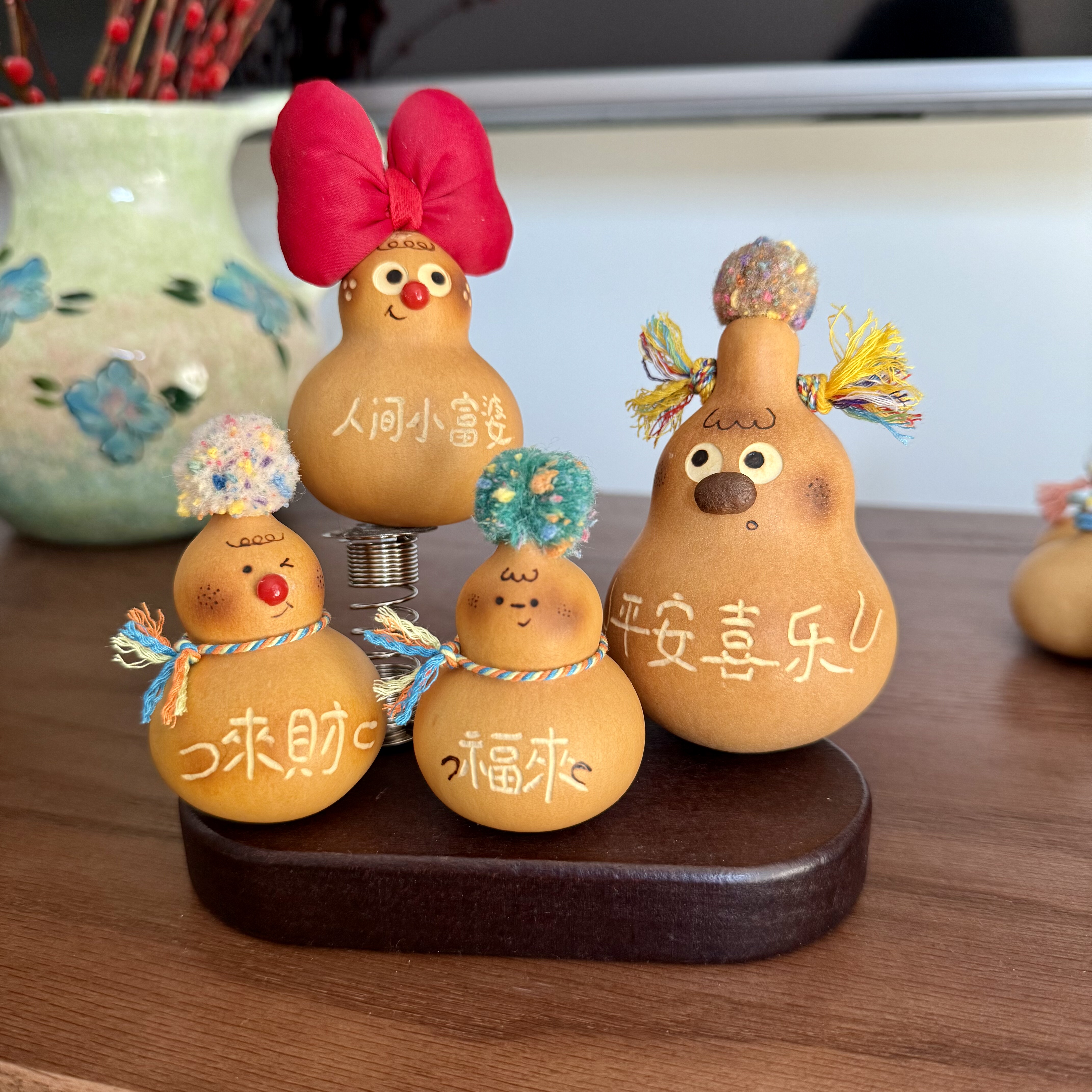 天然文玩创意小葫芦车摆件国潮可爱平安喜乐招财工位家居车载饰品