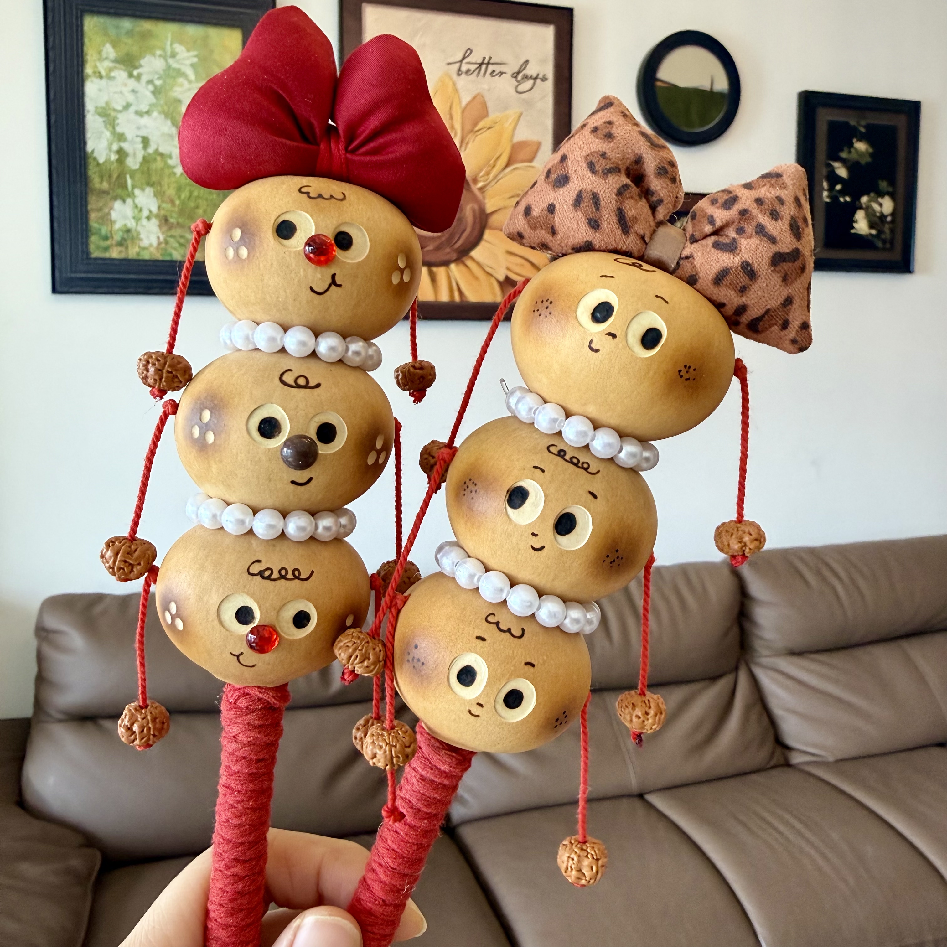 纯手工非遗烙画天然文玩葫芦拨浪鼓冰糖葫芦串桃核国潮可爱工艺品