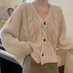 新款 大码 女秋冬季 韩版 胖妹妹宽松针织外穿上衣 慵懒风毛衣外套开衫