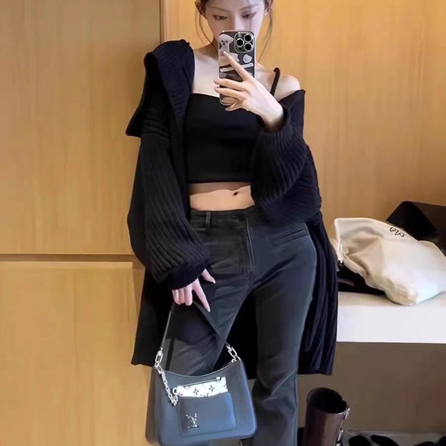 大码黑色翻领中长款毛衣外套女秋冬季胖mm加厚慵懒风外搭针织开衫