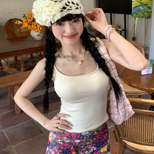 大碼 上衣 胖妹妹海邊帶胸墊打底衫 辣妹內(nèi)搭簡約純色吊帶背心女夏季