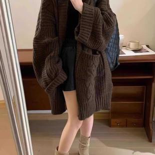 中长款 新款 大码 加厚外搭毛衣女秋冬季 外套女 胖妹妹宽松针织衫 开衫