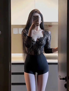 大码性感辣妹蕾丝上衣女夏季2024年新款胖mm御姐风高腰短裤套装