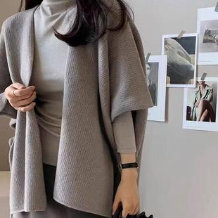 大码 斗篷 韩国慵懒风针织披肩外套女秋冬季 胖妹妹温柔气质毛衣开衫