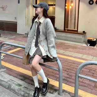 女外穿上衣 大码 慵懒风毛衣外套女秋冬季 新款 胖MM复古v领针织开衫