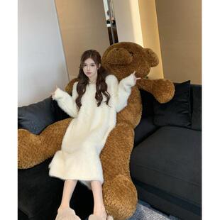 大码水貂绒宽松过膝长款毛衣裙女秋冬季新款胖mm针织打底连衣裙