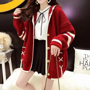 大码慵懒风毛衣开衫女秋冬季胖妹妹设计感小众网红洋气针织衫外套