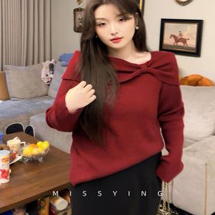 大蝴蝶结毛衣针织衫 2024秋冬季 胖妹妹显瘦复古感文艺法式 新款 大码