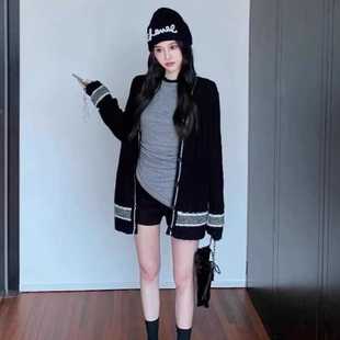 大码 复古撞色软糯毛衣外套女秋冬季 胖妹妹气质宽松显瘦针织开衫