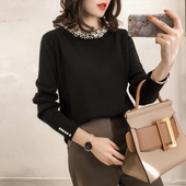 大码 胖mm最爱毛衣秋冬200斤遮肚上衣显瘦妹妹高领打底钉珠针织衫