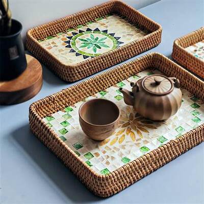 Vine woven colorful seashell decorative storage tray