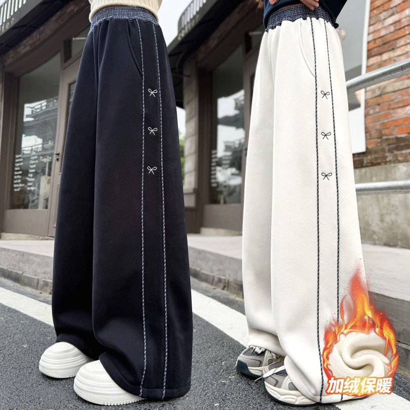 女童裤子2026秋冬新款直筒阔腿裤儿童中大童冬装加绒休闲卫裤加厚