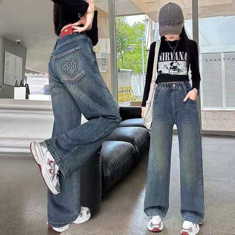 女童牛仔裤春秋2026新款大童阔腿裤秋季长裤窄版直筒秋天儿童裤子