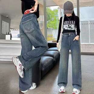 女童牛仔裤春秋2026新款大童阔腿裤秋季长裤窄版直筒秋天儿童裤子