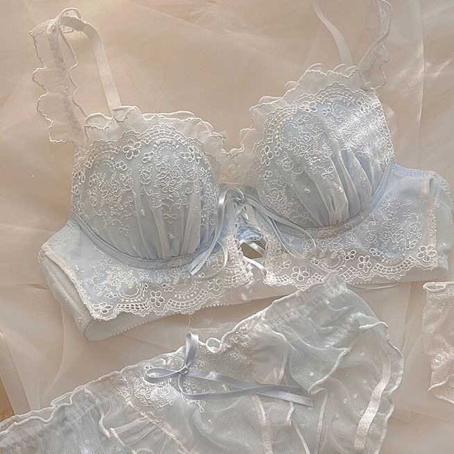 暮色香槟~日系小胸聚拢蕾丝网纱性感文胸套装少女宫廷内衣仙女bra