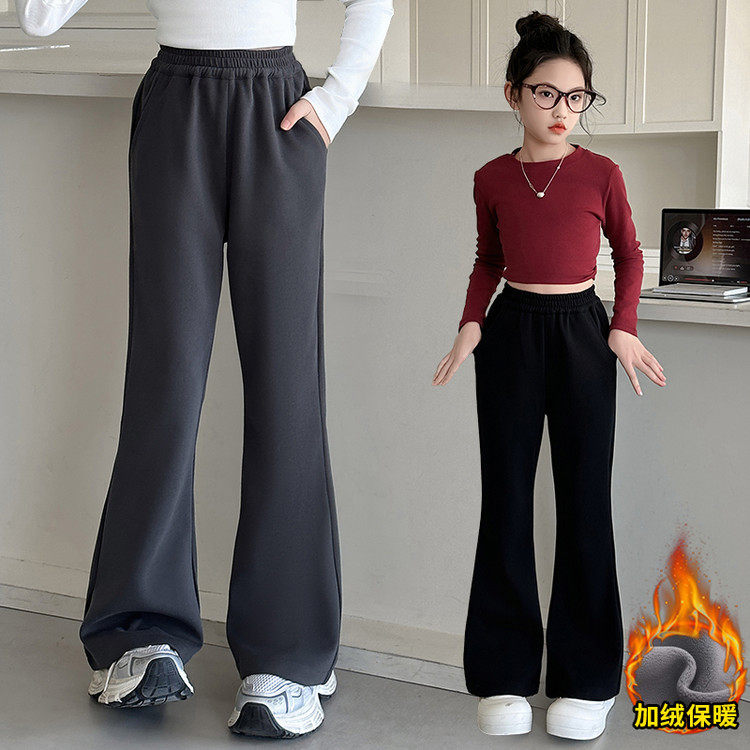 女童加绒喇叭裤秋冬新款中大童韩系运动裤儿童初中生马蹄裤微喇裤