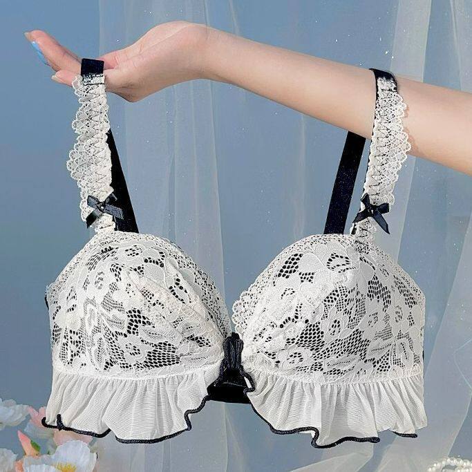 性感蕾丝内衣女小胸聚拢显大平胸专用防下垂无钢圈半杯文胸罩套装