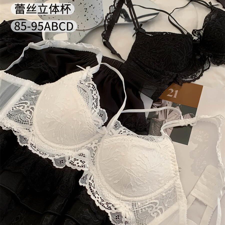 性感蕾丝肩带内衣女小胸聚拢软钢圈薄款上托收副乳少女文胸罩套装