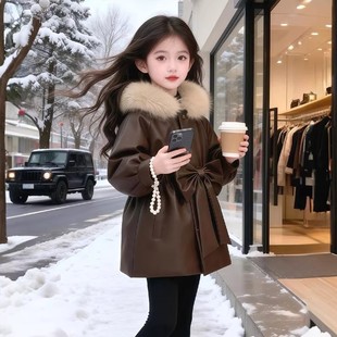女童加绒外套冬季2026新款儿童洋气派克服大童冬装时髦保暖皮大衣