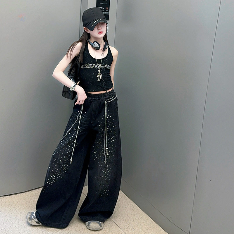 女童2026夏季新款中大童韩版时尚潮酷嘻哈街舞背心阔腿裤舞蹈套装