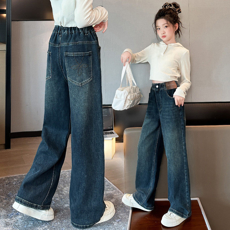 女童牛仔裤春装儿童窄版阔腿裤春秋2026新款女大童洋气韩版直筒裤