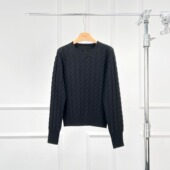 云柔感保暖舒适羊绒桑蚕丝绞花圆领长袖 沃伦海龙 Sharon 毛衣女