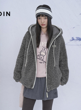 【商场同款】乐町软糯毛毛外套新款拉链连帽仿裘皮外衣C2AEF4525