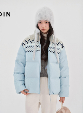 【商场同款】乐町撞色拼接毛织羽绒服女装宽松保暖外套C1ACF4403