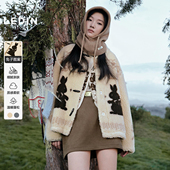 乐町图案可爱毛毛外套冬新款 韩系暖绒 牛角扣仿羊羔毛立领外套