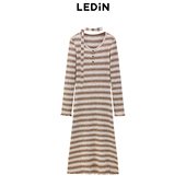 条纹长裙C2FAE4223 新款 商场同款 乐町显瘦休闲连衣裙冬季