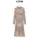 条纹长裙C2FAE4223 新款 商场同款 乐町显瘦休闲连衣裙冬季
