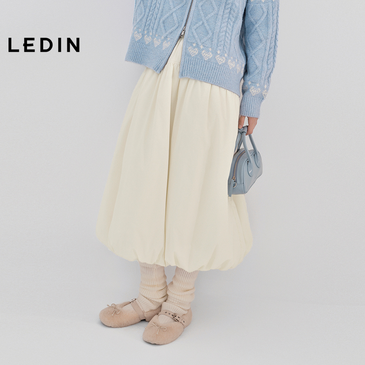 【商场同款】乐町白色花苞裙秋冬新夹棉长裙温暖半身裙C1GFF4411