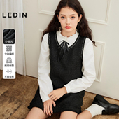 乐町闪光小香风A字背心裙年冬季 新款 毛边设计气质千金风小黑裙