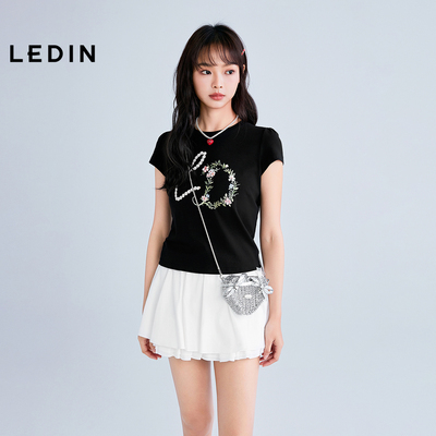 【商场同款】乐町字母花卉韩系少女小飞袖T恤夏修身短袖C1CNF2602