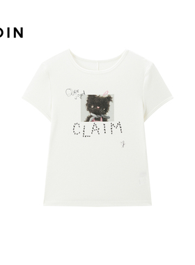 【商场同款】乐町卡通修身短袖夏季新款白色圆领休闲T恤C2CNF2721
