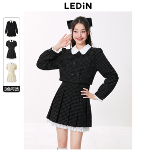 乐町贝尔千金裙假两件连衣裙秋冬小香风套装 裙短裙多巴胺连衣裙