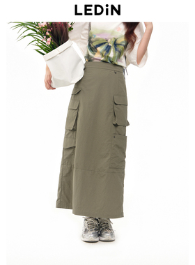 乐町夏季新款设计感工装长款半身裙女C1GFE2420