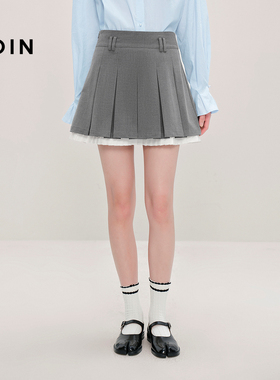 【商场同款】乐町拼接设计百褶裙秋季新款学院风A字短裙C1GEF3411