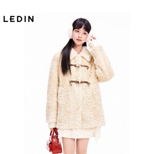 【商场同款】乐町冬季新款少女翻领牛角扣毛绒外套C1AEE4612