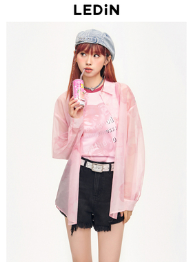 乐町2024夏季新款甜美小熊印花宽松衬衫女C2CAE2311