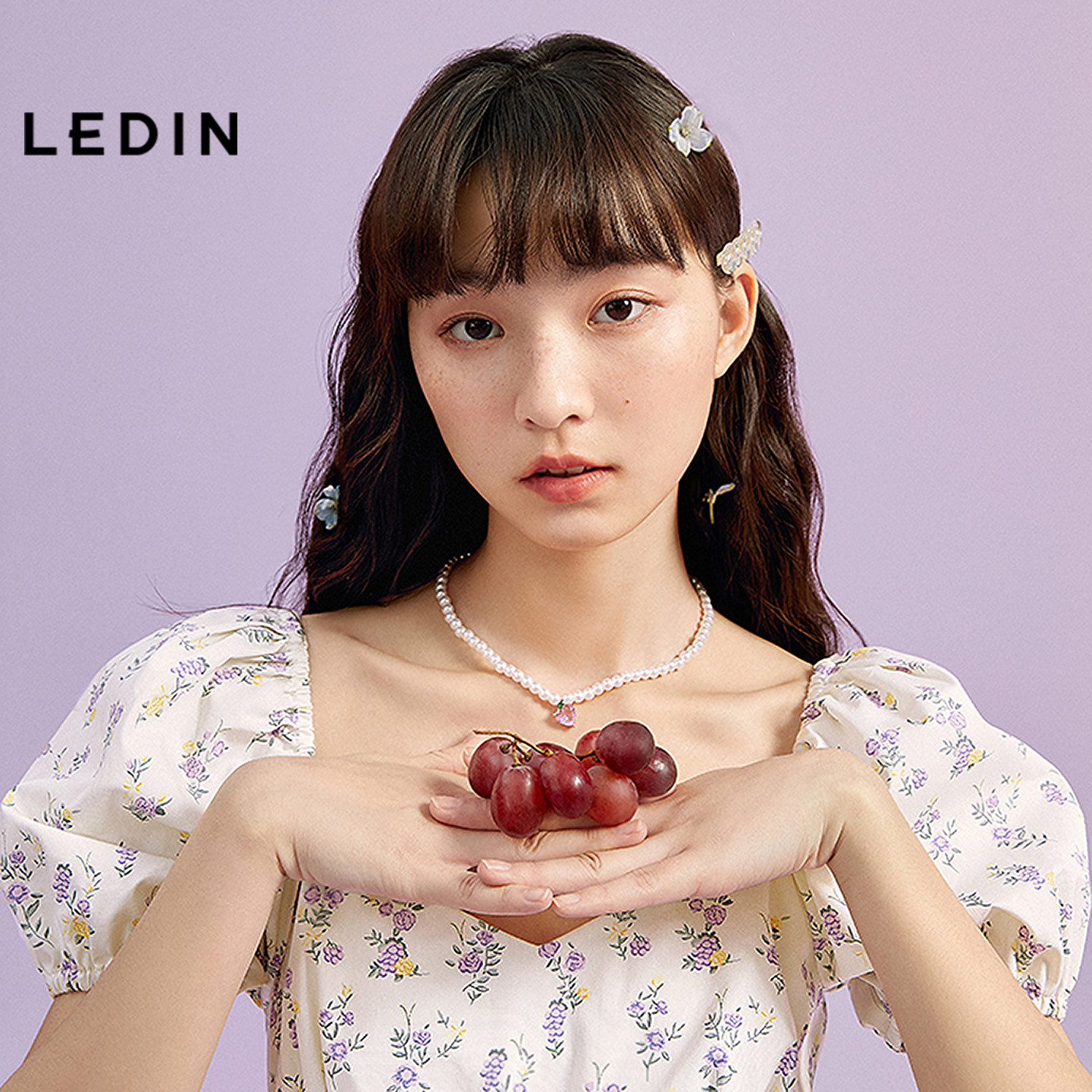 乐町少女碎花收腰连衣裙
