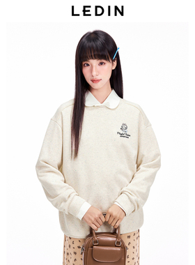 【商场同款】乐町花边拼接圆领卫衣24冬季新款绣花上衣C1CRE4202