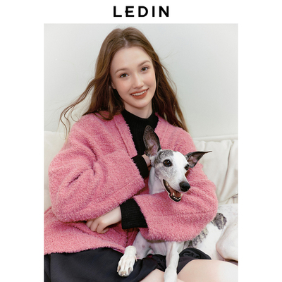 乐町甜美少女感V领小香风毛呢外套2025春季新款精致纽扣开衫上衣