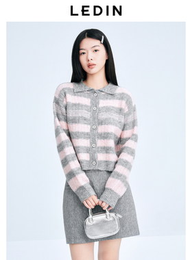 【商场同款】乐町翻领条纹线开衫冬季针织毛衣外套C1EDE4F05